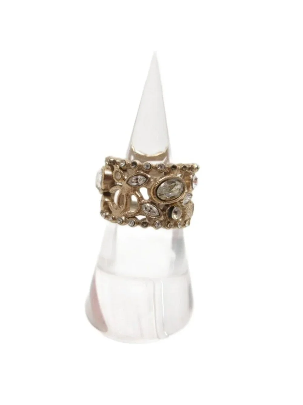 Chanel Ring Wide CC Logo Light Stone 10P Gold Colored